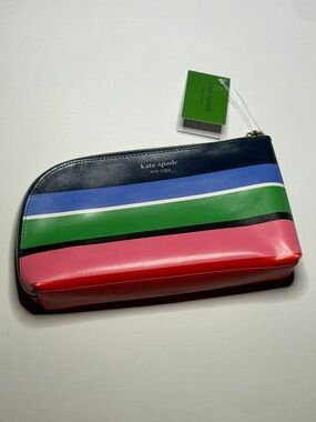 kate spade Multicolor Striped Leather Zip Wallet - Navy, Blue, Green, Pink